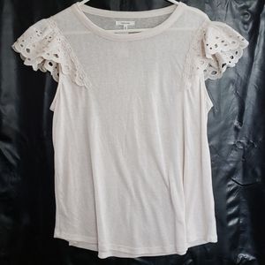 Eyelet Solid Flutter Short Sleeve Top XL